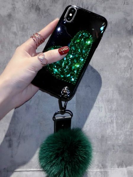 

fashion heart shape rhinestone real cover tpu case luxury iphone 11promax designer iphone xr xsmax x/xs hairball 6 7 8 plus phone case