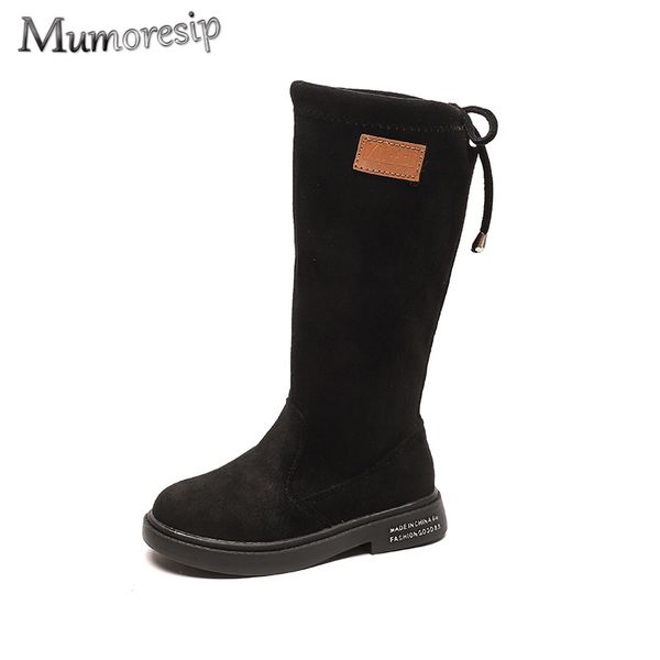 

classic girls boots single layer for autumn spring kids high boots with band bow-knot fashion princess children big girl, Black;grey