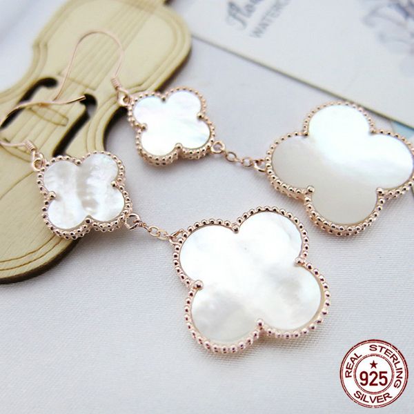

new clover double flower earrings s925 sterling silver earrings rose gold female temperament japan and south korea simple 2020 hot, Golden;silver