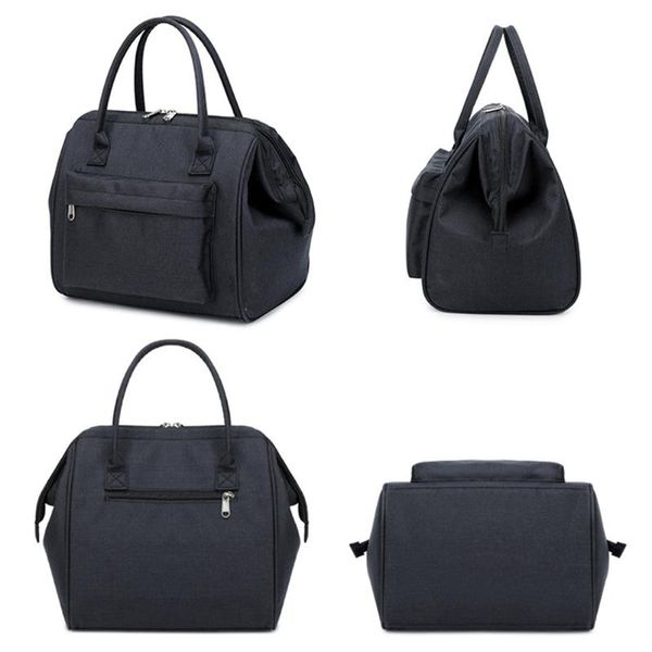 

stylish multifunction handle pouch insulated delivery picnic carry oxford cloth large lunch bag wear resistant tote zipper, Blue;pink