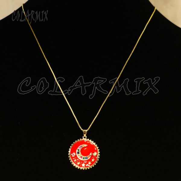 

8 pieces enamel round pendant jewelry necklace gift for lady for moon &star pendant wholesale jewelry, Silver