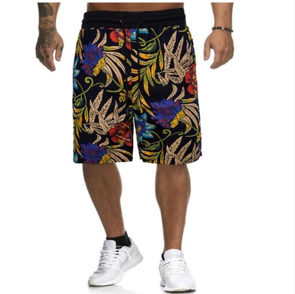

mens summer shorts cotton and linen printed beach shorts male loose drawstring casual sports shorts asian size m-3xl, White;black