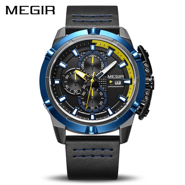 

megir men quartz sport watch relogio masculino chronograph army watches clock men creative watch, Slivery;brown