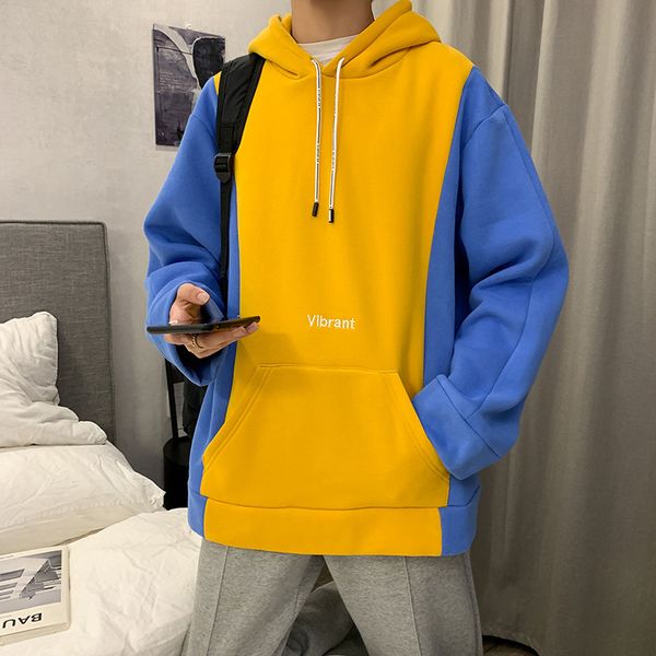 

2019 autumn winter new trend men's korean version loose hooded harajuku style bf student wild streetwear hoodies hip hop yellow, Black