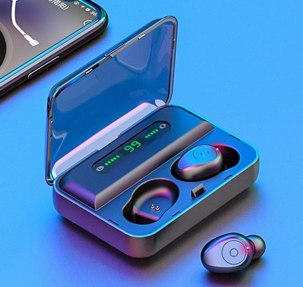 

tws f9 f9-5 wireless earphone bluetooth v5.0 mini smart touch earbuds led display with 1200mah power bank headset and mic dhl fast