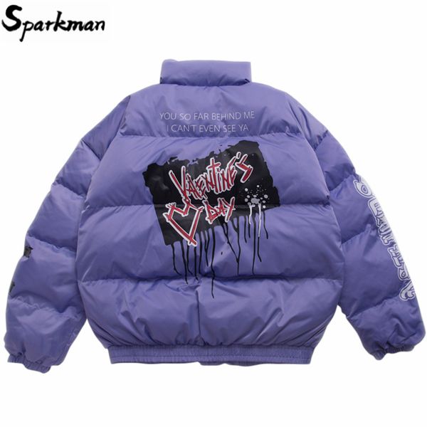 

2019 hip hop jacket parka gothic letter graffiti print streetwear men windbreaker harajuku winter padded jacket coat outwear new, Black