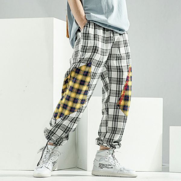 

new tide brand mens pants fashion loose pants for men with plaid pattern korean hip hop track pants sizes s-xl wholesales, Black