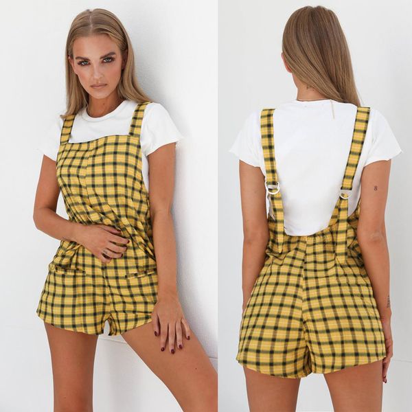 

uk womens fasion holiday casual shaeth plaid overalls, White;black