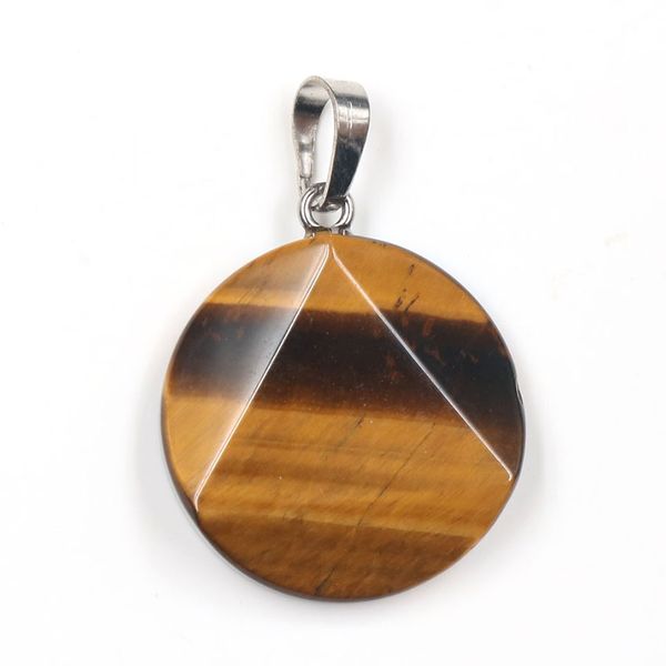 

оптовая 10 шт посеребренная треугольник тигровый глаз камень кулон круглый черный агат геометрическая шарм ювелирные изделия, Silver