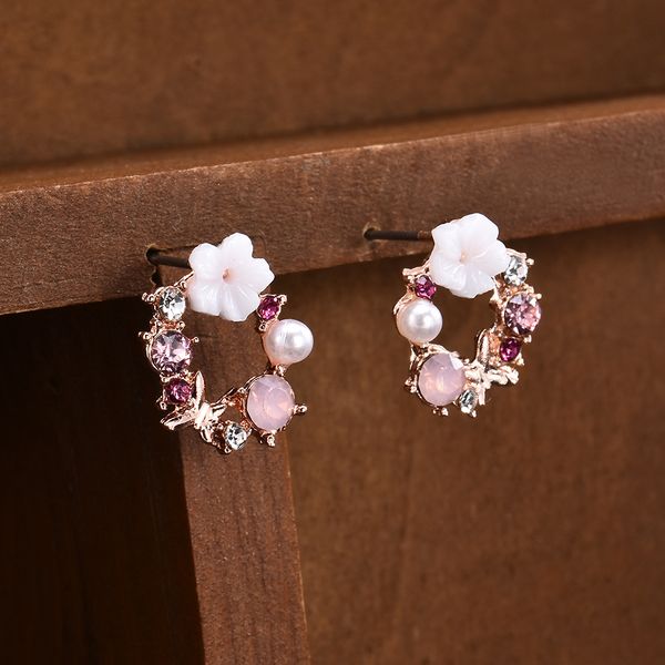 

2019 new white pearl flower butterfly earrings for women rhinestone pink imitation pearls earrings fashion women jewelry, Silver