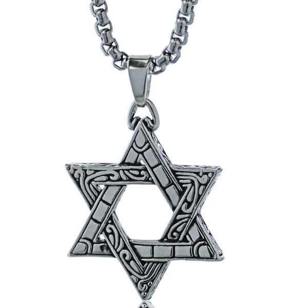 

men star of david pendant necklace stainless steel male necklace hippie vintage israel jewish hip hop jewelry, Silver