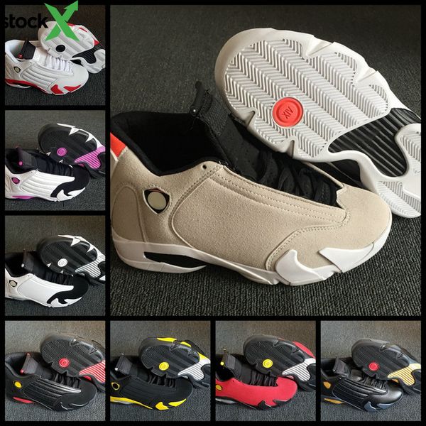 

14 xiv 14s desert sand candy cane last smens womens jordon basketball shoes trainers pink black gold red toe dmp designer sneakers