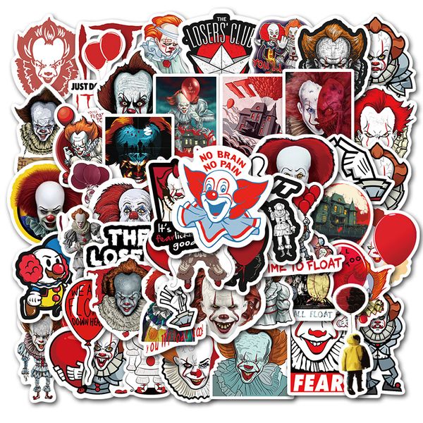 

50pcs/set stephen king's it 2 clown sticker luggage diy stickers movie pvc wall stickers bag accessories kids gift toys b1