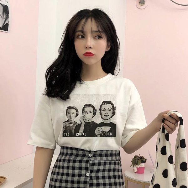 

женщины одежда женщина блуза большого harajuku размер свободный свободный мультфильм урожай рубашка женщина с короткого рукавом нового tops, White