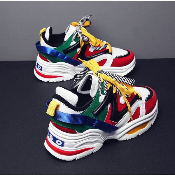 

35-44 size women's fashion casual thick soled female lace up platform sneaker shoes lovers sneakers shoes lh-18 y190704, Black