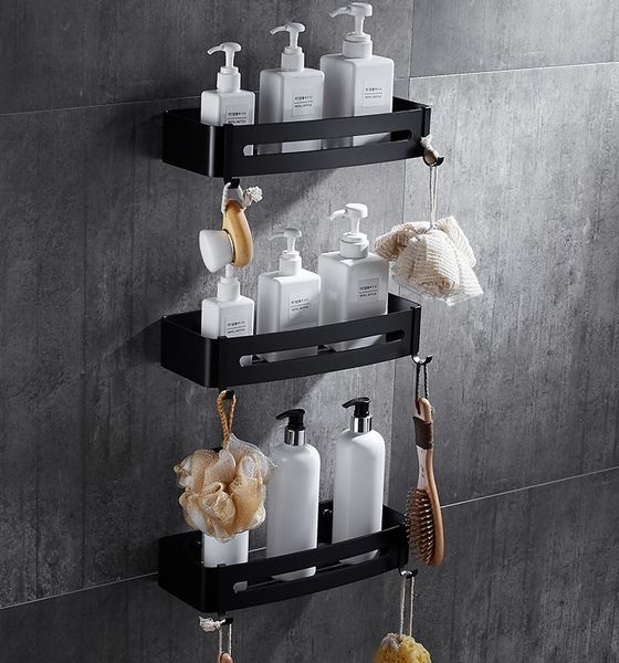 

kitchen organizer holder, bathroom shower corner basket shelf, classic black alloy metal, anti-rust, space saving, wall-mounted