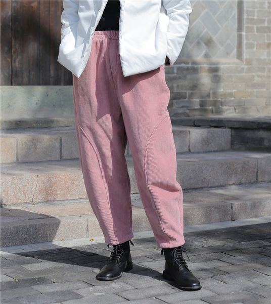 

solid color autumn winter corduroy pants women plus size elastic waist harem pants casual pink trousers women pantalon mujer, Black;white
