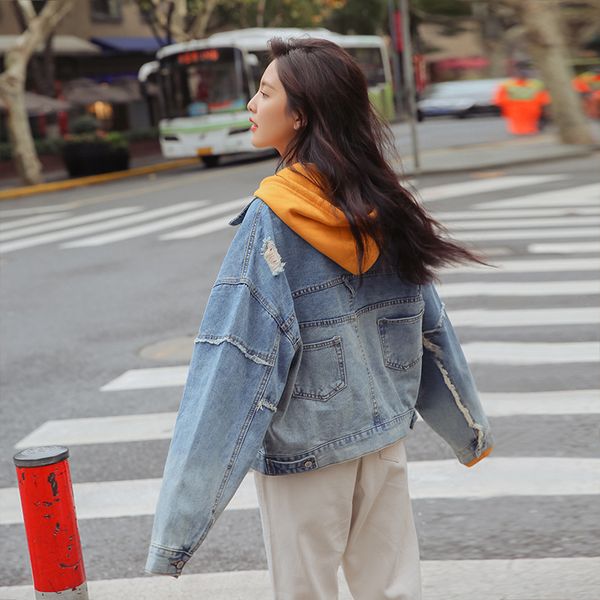 

2019 spring jeans jackets women casacos feminino slim fashion single breasted blue denim jackets lady elegant vintage, Black;brown