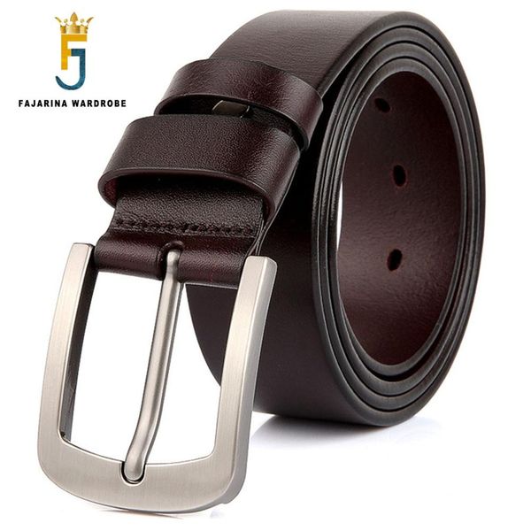 

fajarina fashion retro quality alloy buckle metal belts cowskin casual jeans cow skin leather belt for men nw0084 130cm length, Black;brown