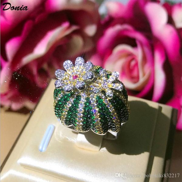 

дония ювелирных изделий hot кольцо вращающееся кактус, полный циркон кольца европейский и американский творческий кольца для мужчин и женщин, Silver