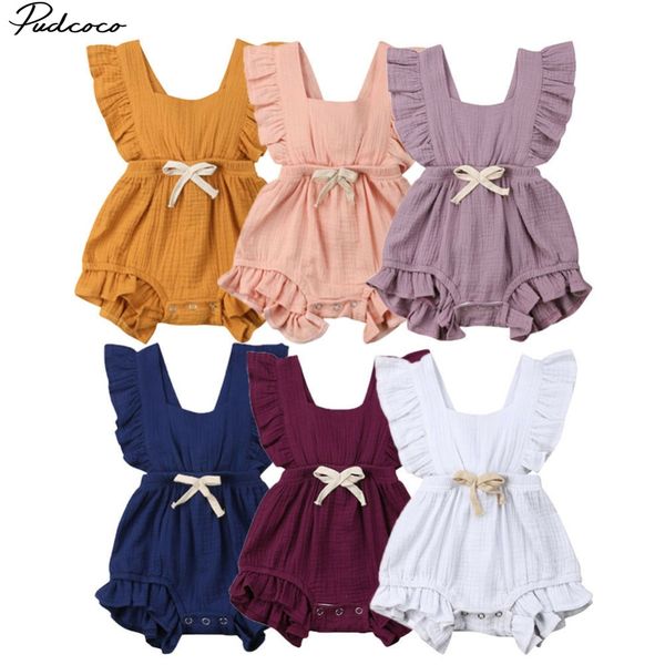 

pudcoco новорожденных детей baby girl прекрасный сборки solid color bodysuit комбинезон потомствах cute bowknot одежда нижнее 6-24, Blue