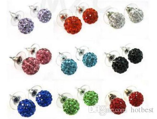 

30 pairs/lot 10mm c3536 rhinestone mix multicolor white new disco ball beads clay crystall crystal earrings earring, Golden;silver