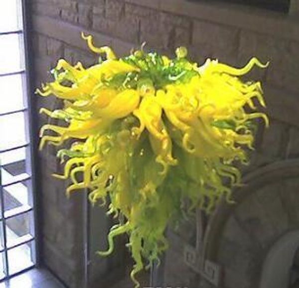 

new style art chandelier lemon yellow and green chain haning chandelier led bulbs blown glass chandelier stair decoration