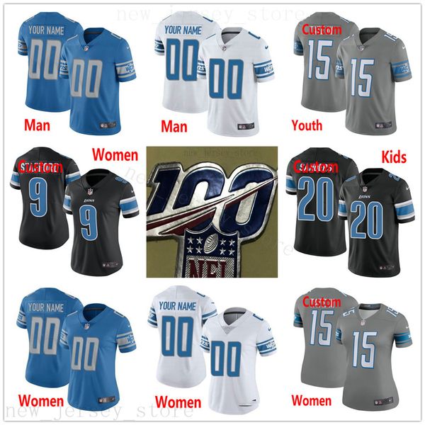 

custom detroitlionsfootball jersey mens women youth kids blue white gray jerseys message number and name on the order, Black;yellow