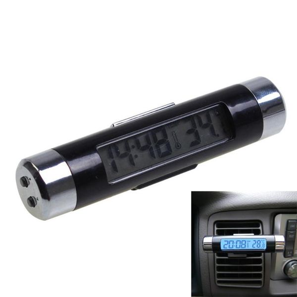 

2 in 1 blue backlight digital lcd car air outlet clip-on clock thermometer