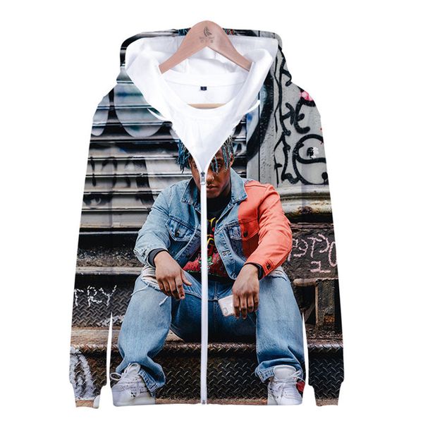

juice wrld hoodies cardigan long sleeve hooded mens digital print sweatshirts plus size males hoodies jackets, Black