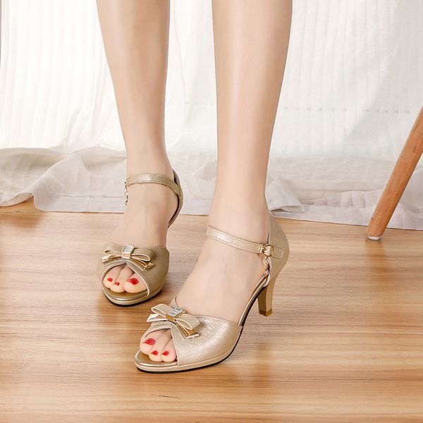 

nice summer women sandalds buckle high heels shoes woman fashion bow tie casual fish mouth female sandals, Black