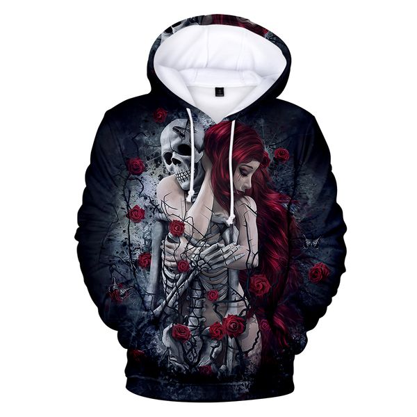

men's hoodie skull hoodies sweatshirt 3d hoody clothes matching hoode punk style, Black