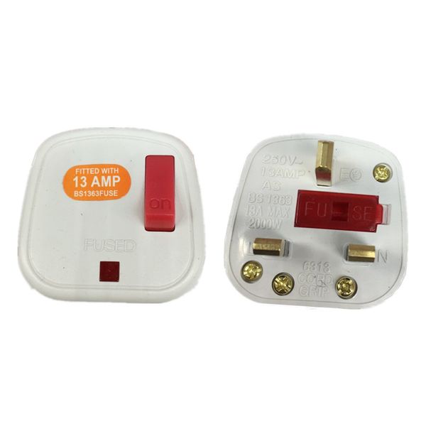 

5pcs uk 3 pin switch 250v 13a ac power plug with switch male electrical socket fused connect cord overload protection adapter