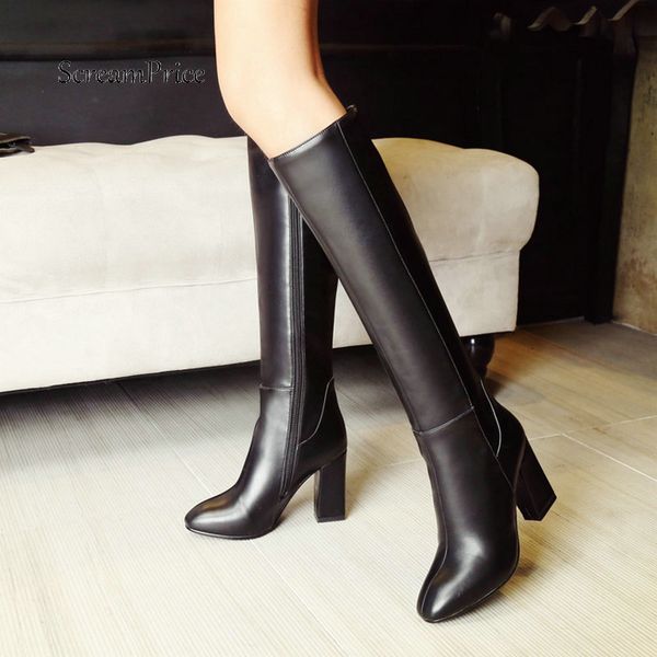 

knee high boots women zipper comfortable square toe winter shoes women warm plush high heel boots red black brown 2019 boots