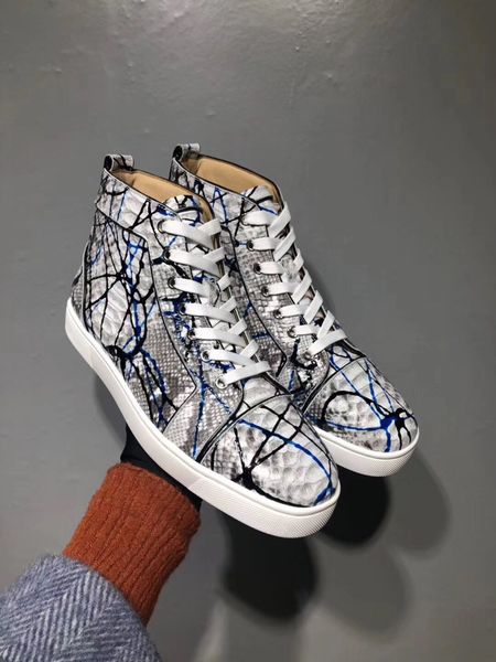 Compre Graffiti Pitón De Cuero Zapatillas Altas Zapatillas Mujer, Parte Inferior De Los Hombres Parte Casual Ocio Ocio Pisos Vestido Famoso Caminar y altas Zapatillas altas negros,patines hielo. de negros