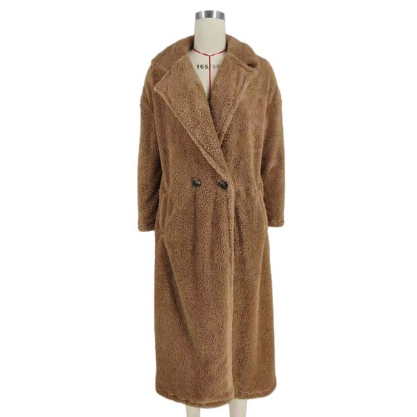 

jacket coat female autumn winter new long section fleece lapel single row two buckle solid color women's coats, Black