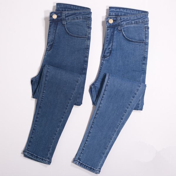 

джинсы для женщин джинсы с высокой талией женщина высокая эластичная мода стрейч женский промытый деним узкие брюки карандаш, Blue