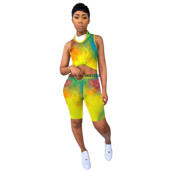

2020 summer women two pieces set tracksuits fitness print masks +shorts suits night joggers sleeveless outfits, White