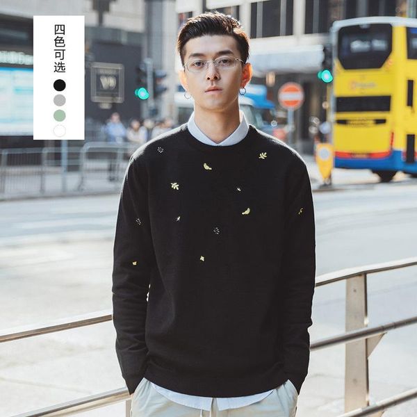 

new sweater men hong kong style trend embroidery thick knit sweater men's warm bottoming sweater men