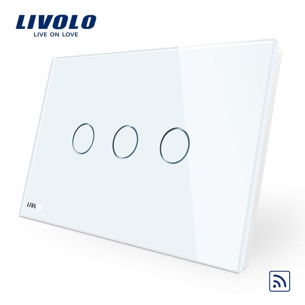 

livolo au / us standard wireless switch, кристалл белого стекла, дистанционный переключатель 220v экран переключатель света + светодиодный и