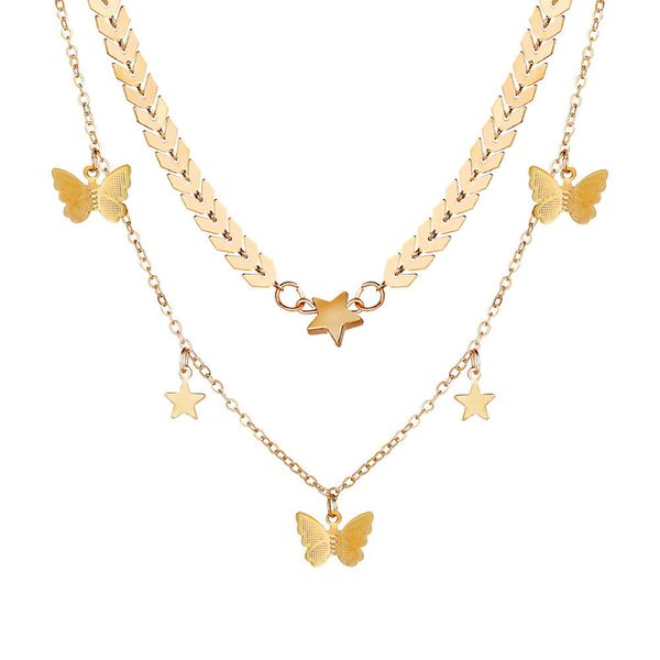 

gold color multilayer small butterfly clavicle chain necklace for women star pendant necklace jewelry gifts collar femme, Silver