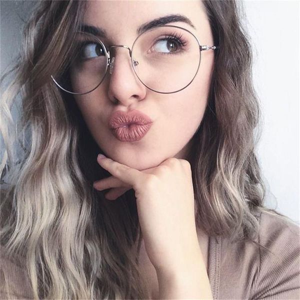 

female round glasses gold metal spectacles transparent optical glasses frame fashion eyeglasses frames clear circle, Silver