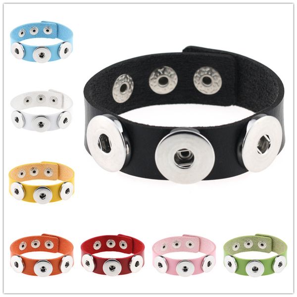 

wholesale snap button bracelets & bangles 14 color pu leather adjustable diy bracelets for women men 18mm snap button costume jewelry, Golden;silver