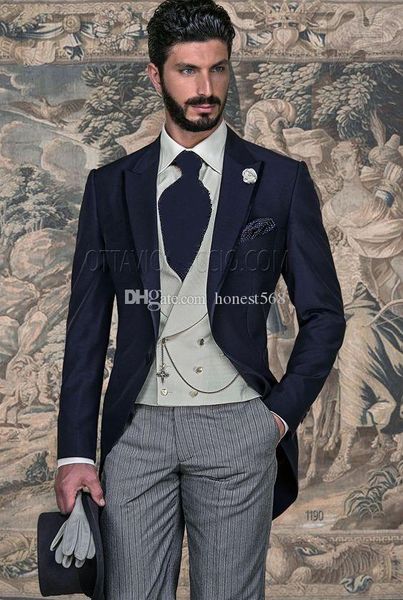 

handsome one button groomsmen peak lapel groom tuxedos men suits wedding/prom/dinner man blazer(jacket+pants+tie+vest) a379, Black;gray