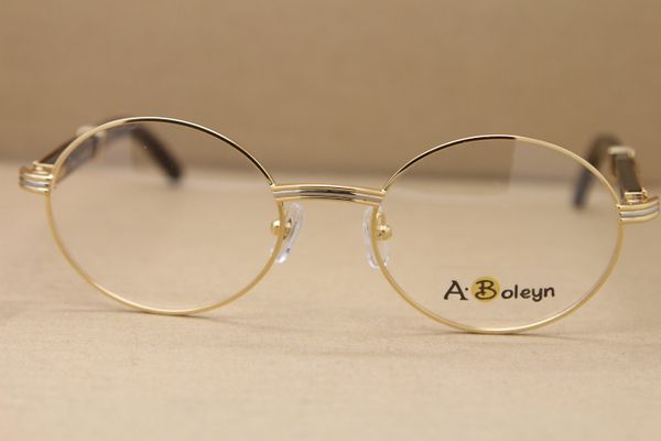 Großhandel - Runde Brillen 7550178 Black Buffalo Horn Brillen Brillen Männer Kostenloser Versand Gold Brillengestelle Rahmengröße: 55-22-135 mm