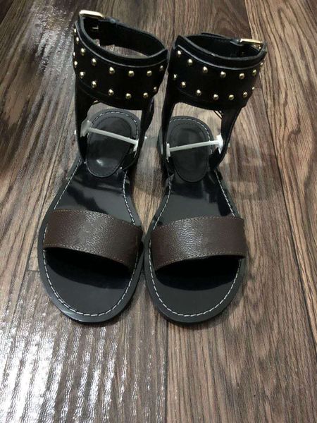 

2020 popular summer ladies canvas gladiator style flats shoes black golden studs women's nomad sandal party fashion ladies shoes slippe