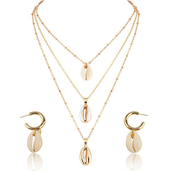 

new shell pendant jewelry sets for women gold color 2pc multilayer necklace earrings set bohemia jewellry african jewelry set, Silver
