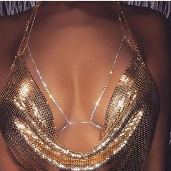 

new crystal body chain women rhinestone body bra harness sparkle summer beach bralette bikini chain body jewelry, Silver