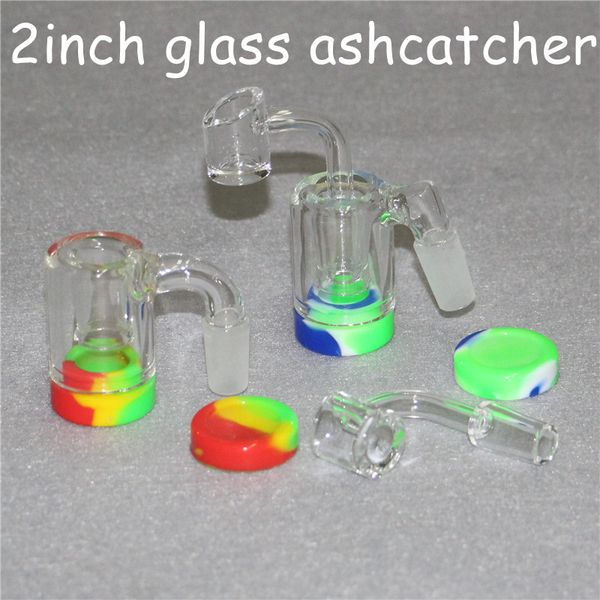 2-Zoll-Aschefänger aus Glas, Raucherzubehör mit 14-mm-Verbindung, 5-ml-Silikonbehälter, Reclaimer, dicker Pyrex-Aschefänger für Wasserbongs + 4-mm-Quarzknaller