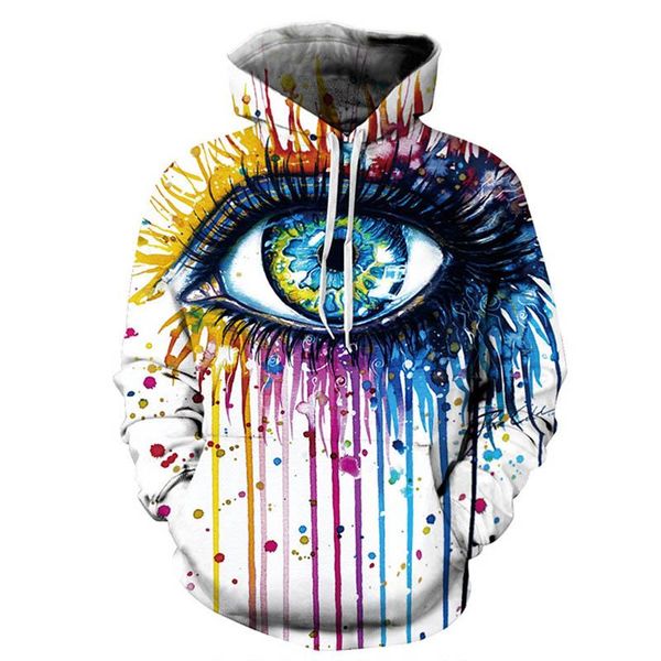 

мужчины женщины толстовки повседневная мода eye 3d печати hooded сыпучие o-образным вырезом пуловер весна толстовка полиэстер размер s-xxxl, Black